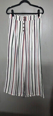 Hem & Thread Wide Leg Striped Button Front Palazzo Pants Small